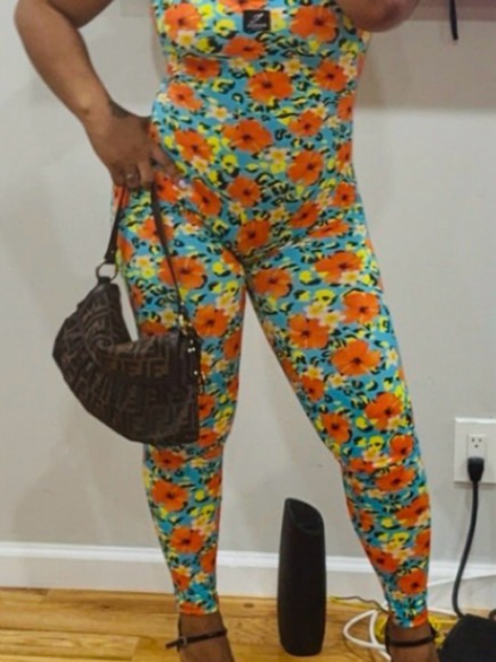 Floral Print Women's Jumpsuit - Orange & Turquoise